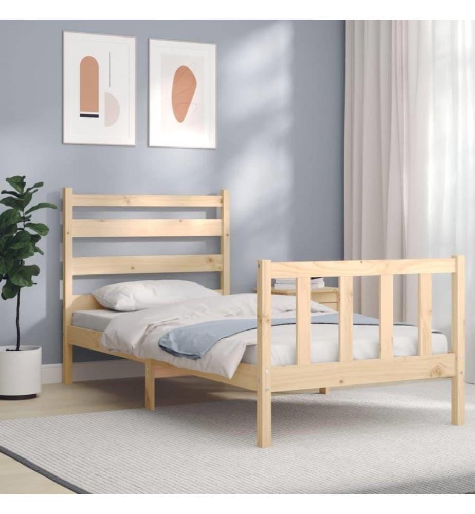 Cadre de lit avec tête de lit 90x190 cm bois massif