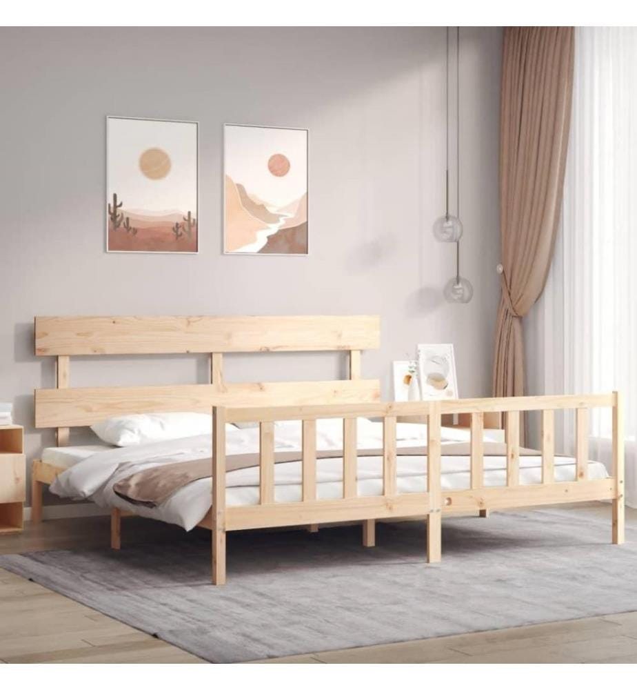 Cadre de lit avec tête de lit 200x200 cm bois massif