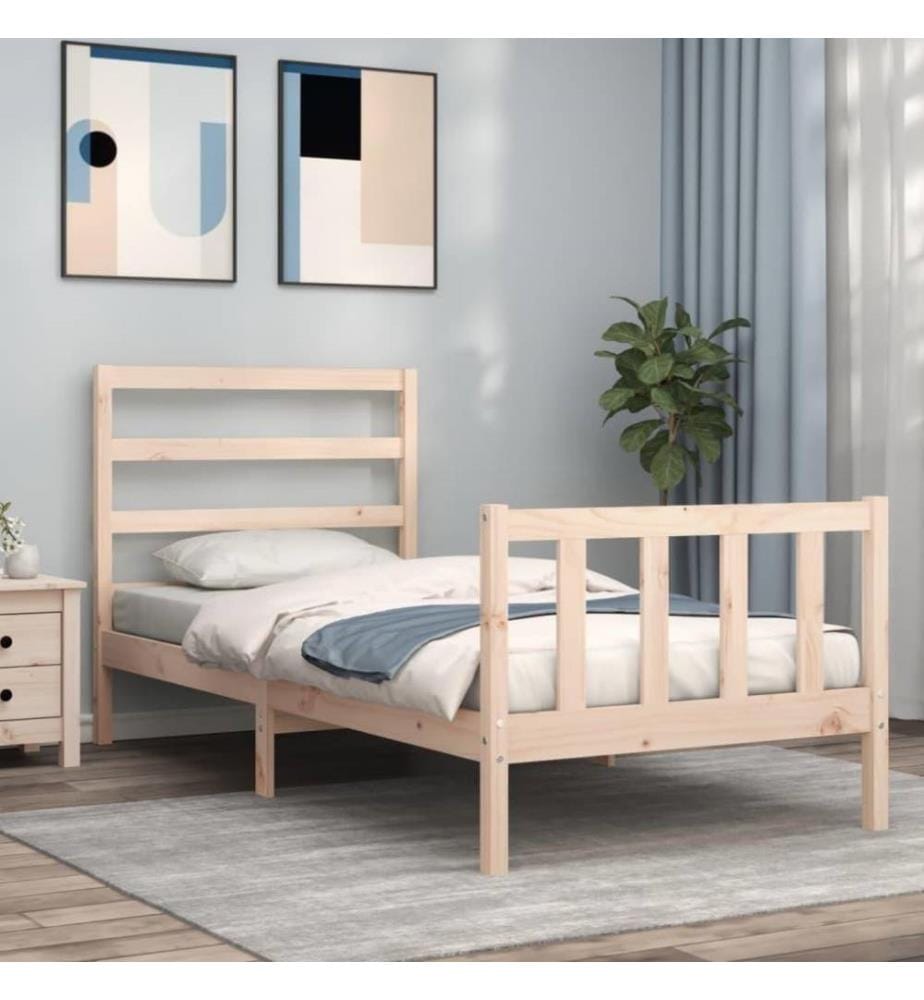 Cadre de lit avec tête de lit 90x200 cm bois massif