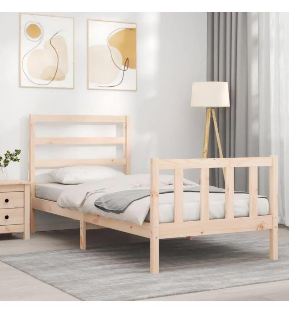 Cadre de lit avec tête de lit 90x200 cm bois massif