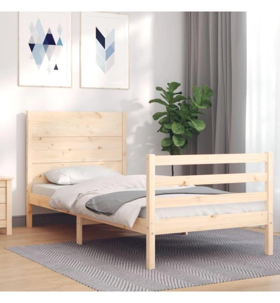 Cadre de lit avec tête de lit 90x200 cm bois massif