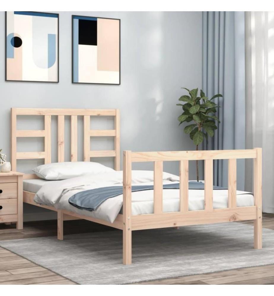 Bettgestell mit Kopfteil 90x190 cm Massivholz