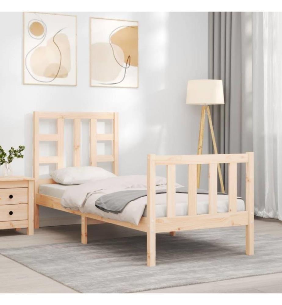 Cadre de lit avec tête de lit petit simple bois massif