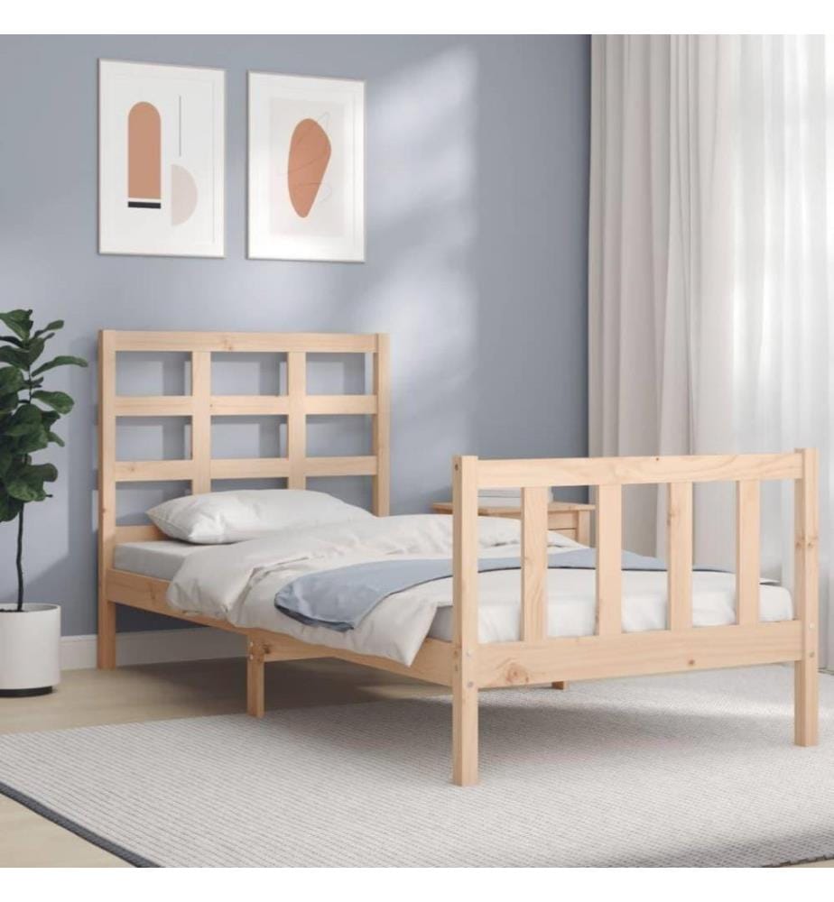 Bettgestell mit Kopfteil 90x190 cm Massivholz