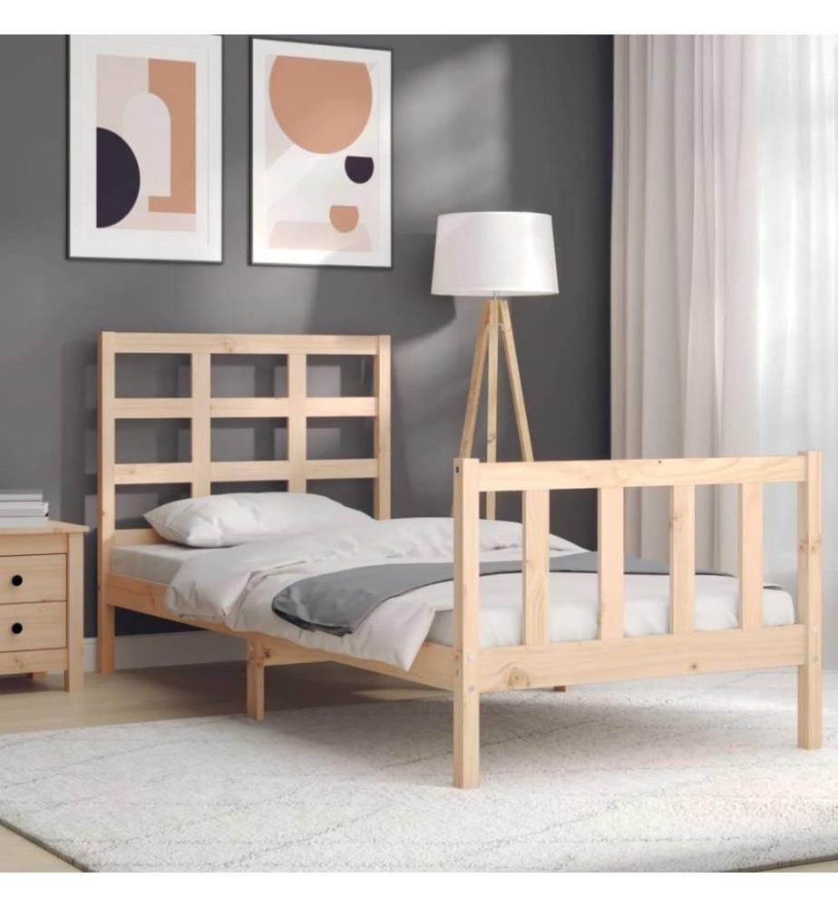 Cadre de lit avec tête de lit 90x190 cm bois massif