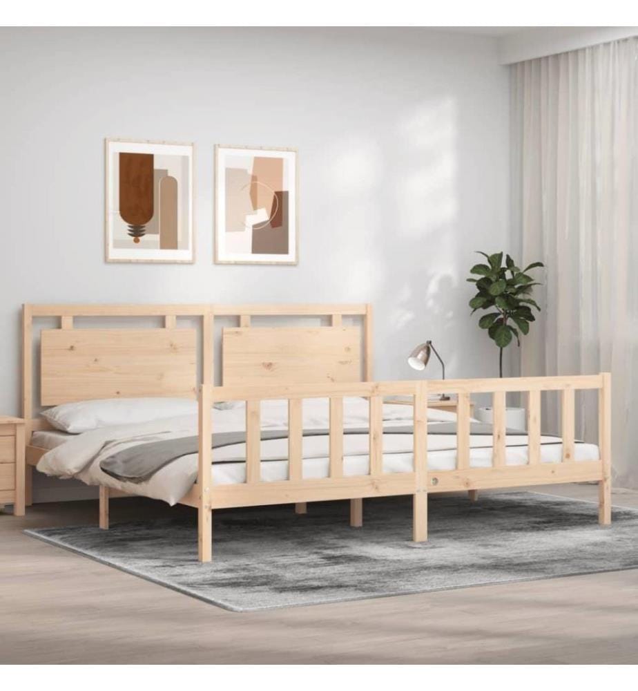 Cadre de lit avec tête de lit 200x200 cm bois massif