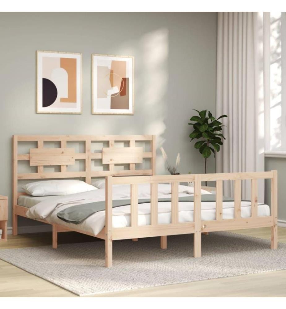 Cadre de lit avec tête de lit king size bois massif