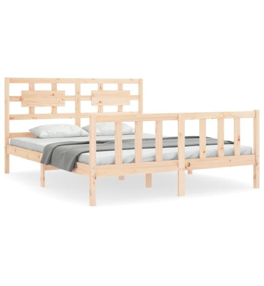 Cadre de lit avec tête de lit king size bois massif
