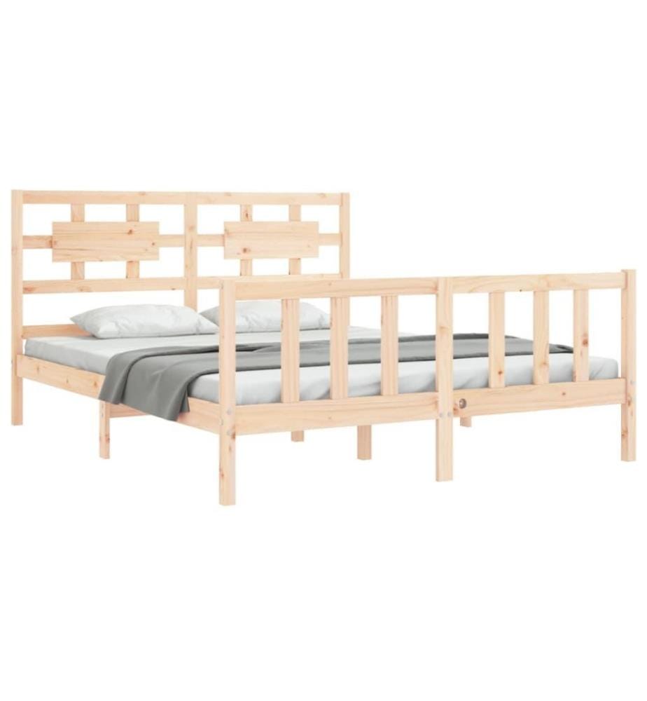 Cadre de lit avec tête de lit king size bois massif