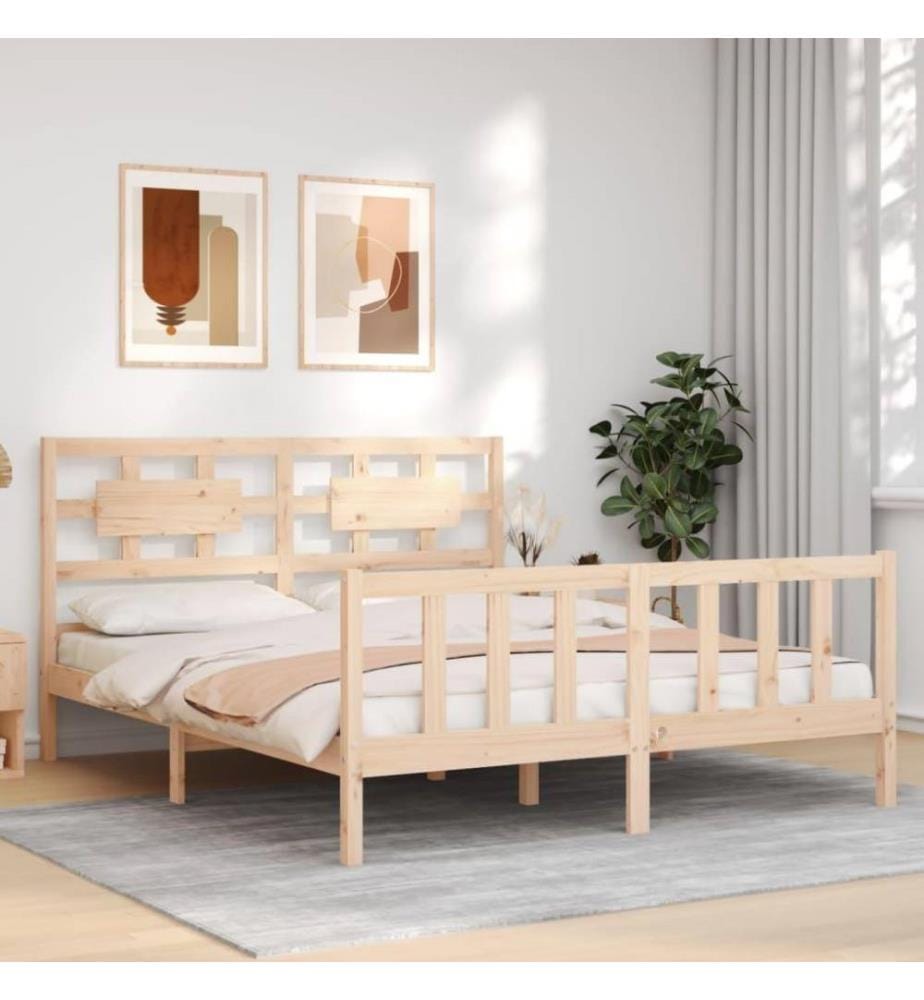 Cadre de lit avec tête de lit king size bois massif