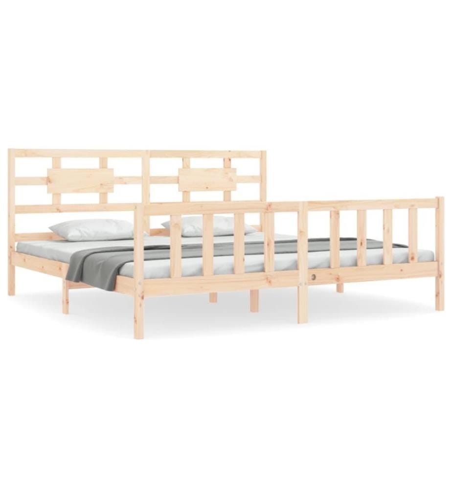 Cadre de lit avec tête de lit Super King Size bois massif