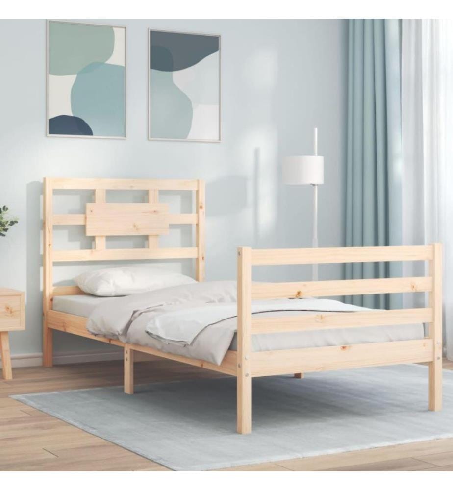 Cadre de lit avec tête de lit simple bois massif