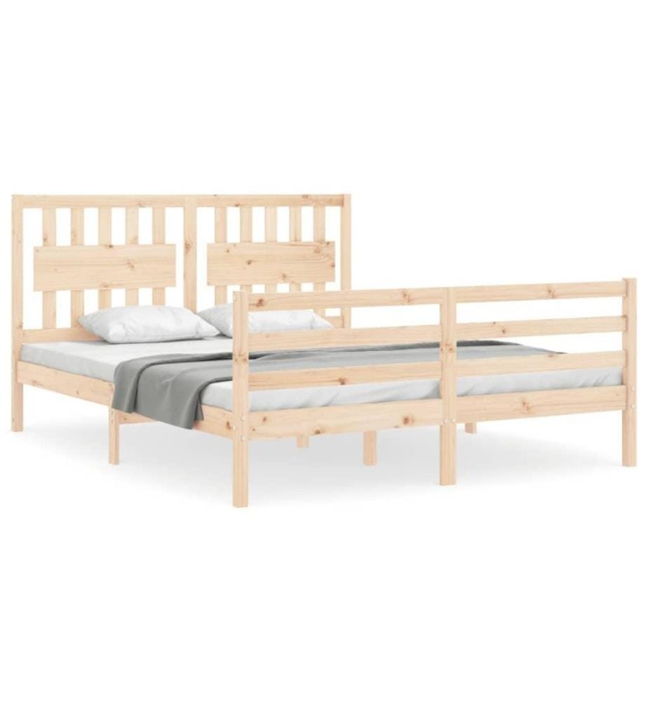 Cadre de lit avec tête de lit king size bois massif