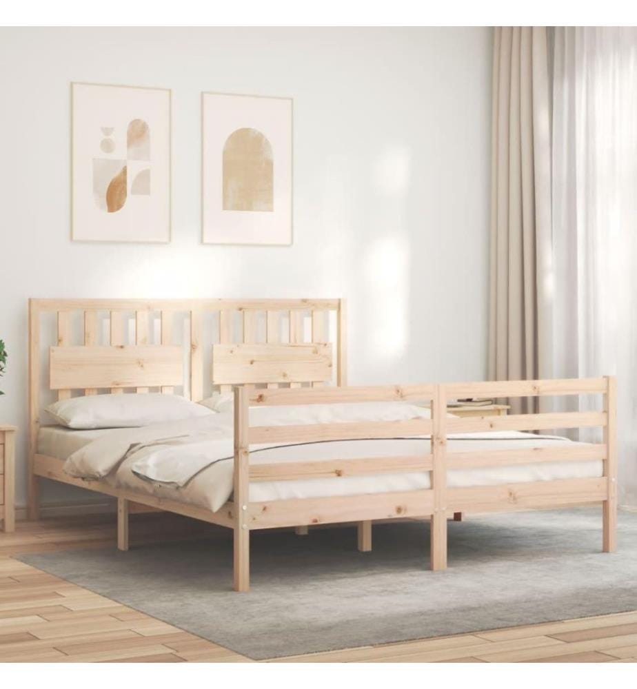 Cadre de lit avec tête de lit king size bois massif