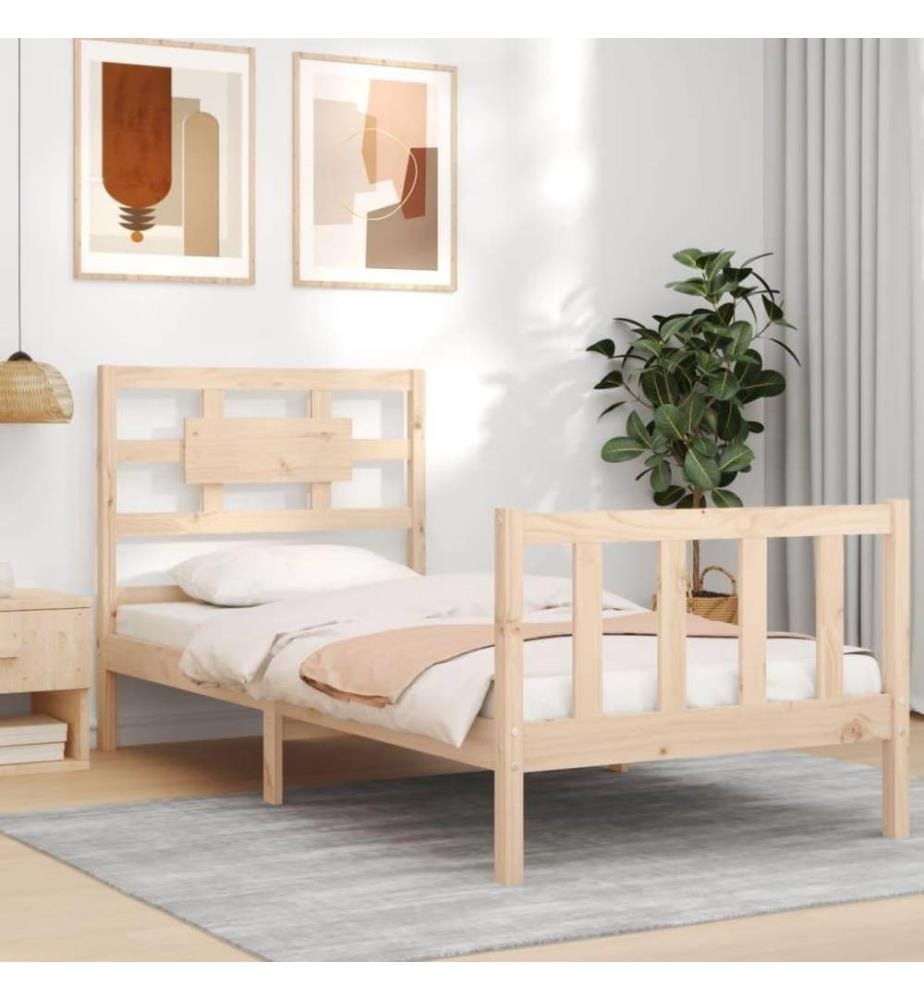 Cadre de lit avec tête de lit 90x200 cm bois massif