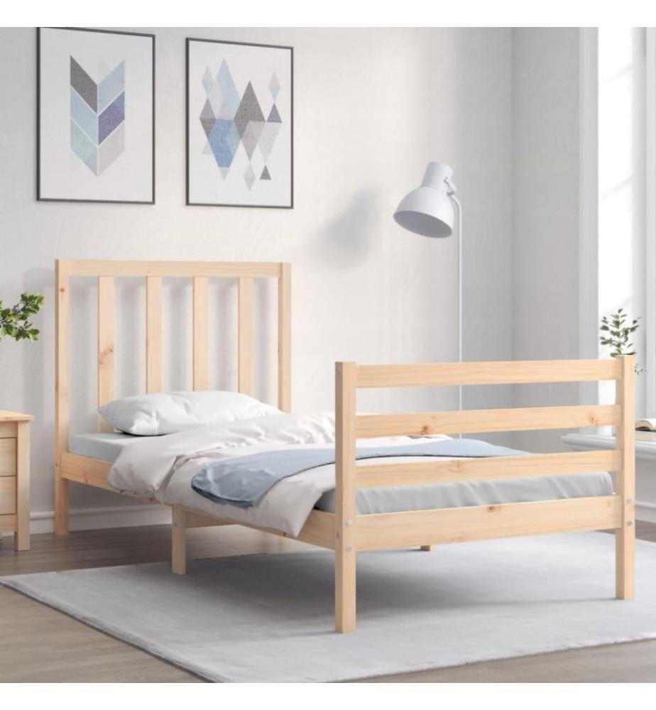 Cadre de lit avec tête de lit 90x200 cm bois massif