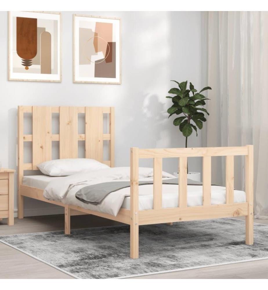 Cadre de lit avec tête de lit 90x200 cm bois massif