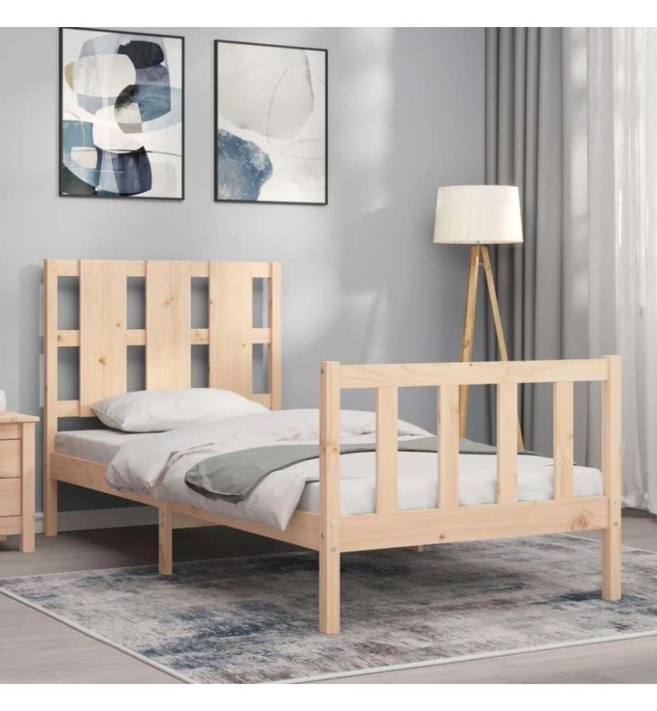 Cadre de lit avec tête de lit 90x200 cm bois massif
