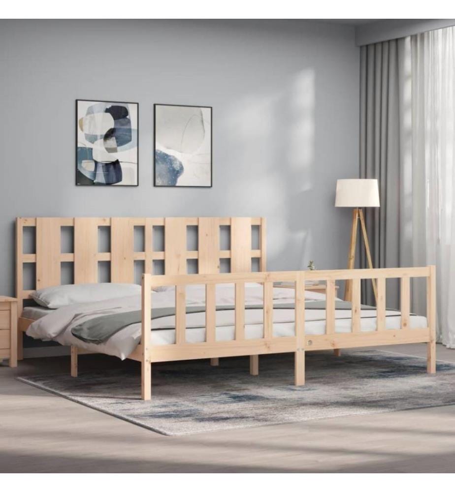 Massivholzbett mit Kopfteil 200x200 cm