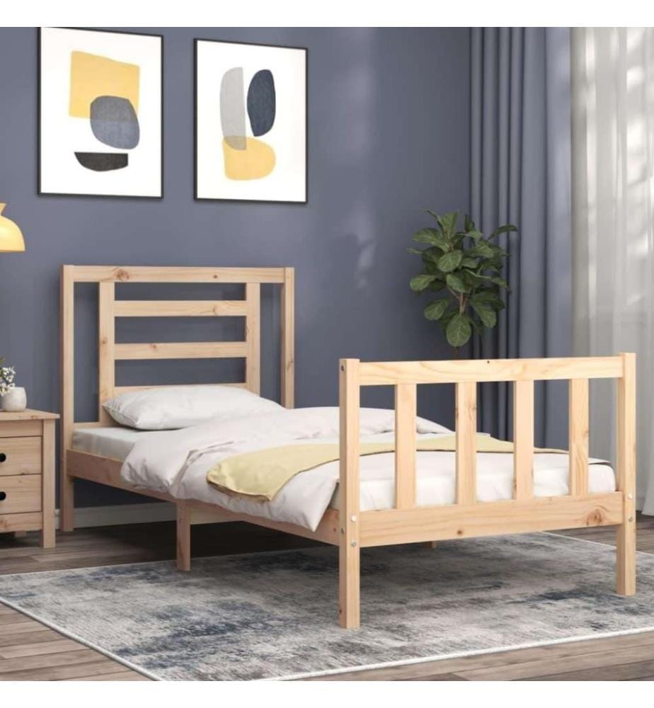 Cadre de lit avec tête de lit 90x200 cm bois massif
