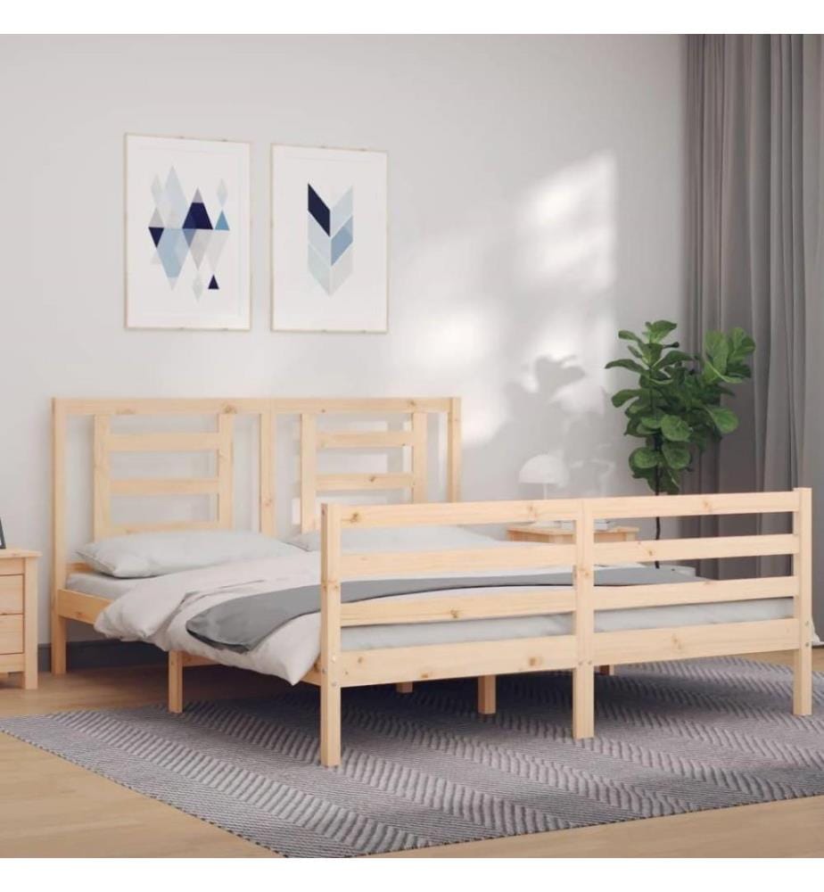 Cadre de lit avec tête de lit king size bois massif
