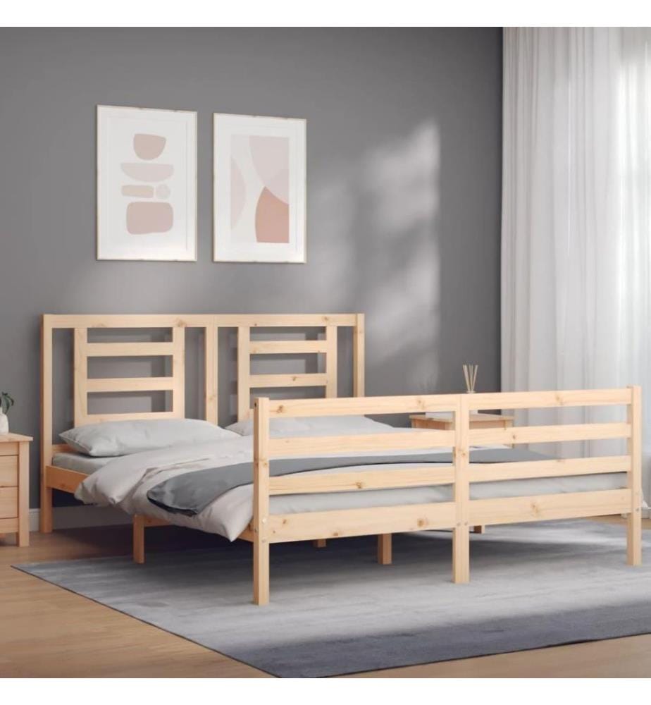 Cadre de lit avec tête de lit king size bois massif