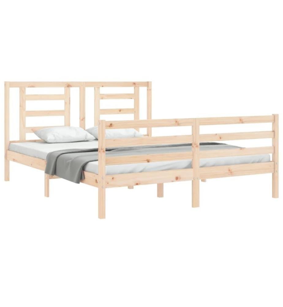 Cadre de lit avec tête de lit king size bois massif