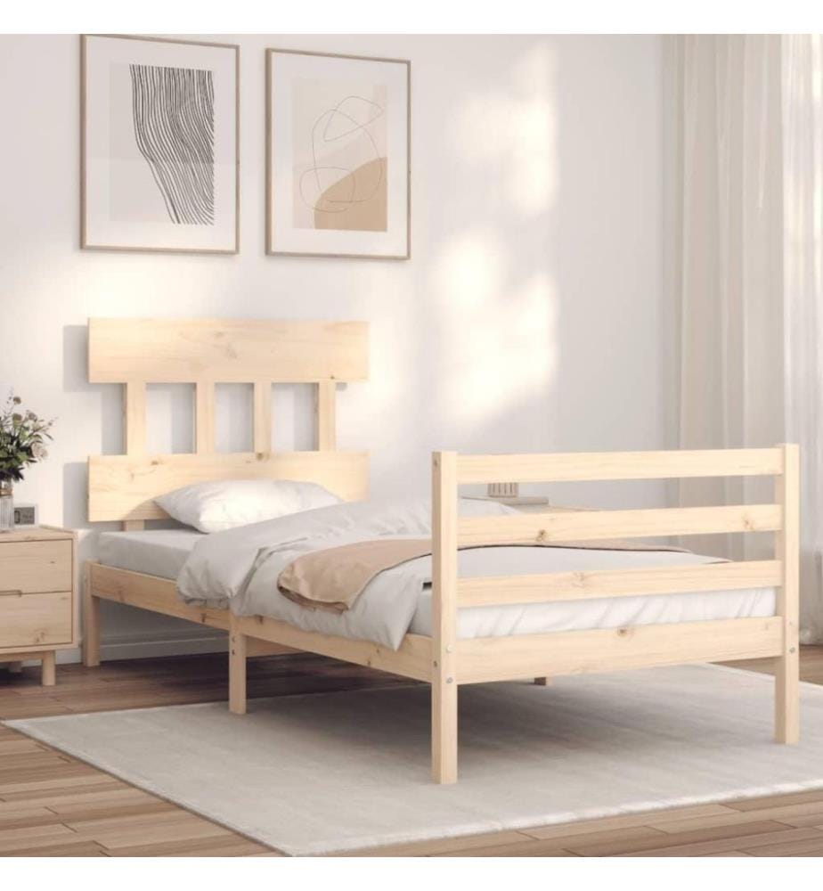 Cadre de lit avec tête de lit 90x200 cm bois massif