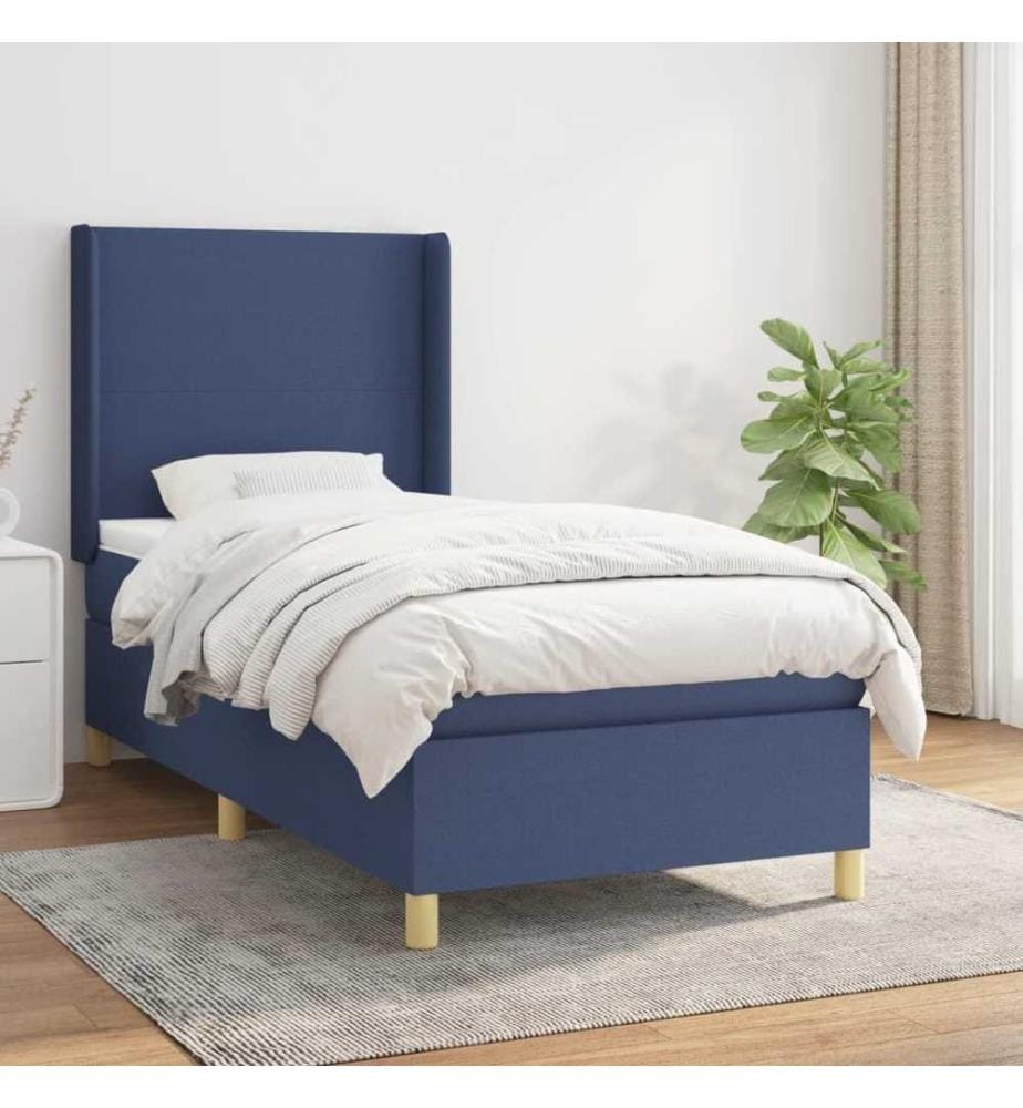 Lit à sommier tapissier avec matelas Bleu 90x190 cm Tissu