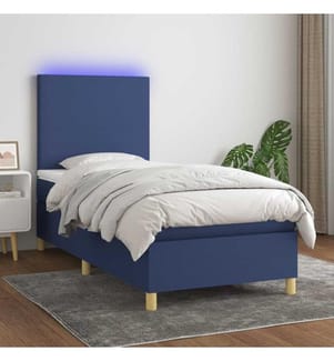 Sommier tapissier avec matelas et LED Bleu 90x190 cm Tissu