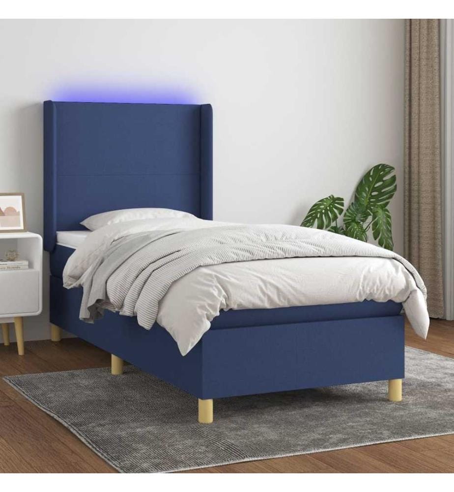 Boxspringbett mit Matratze & LED Blau 90x190 cm Stoff