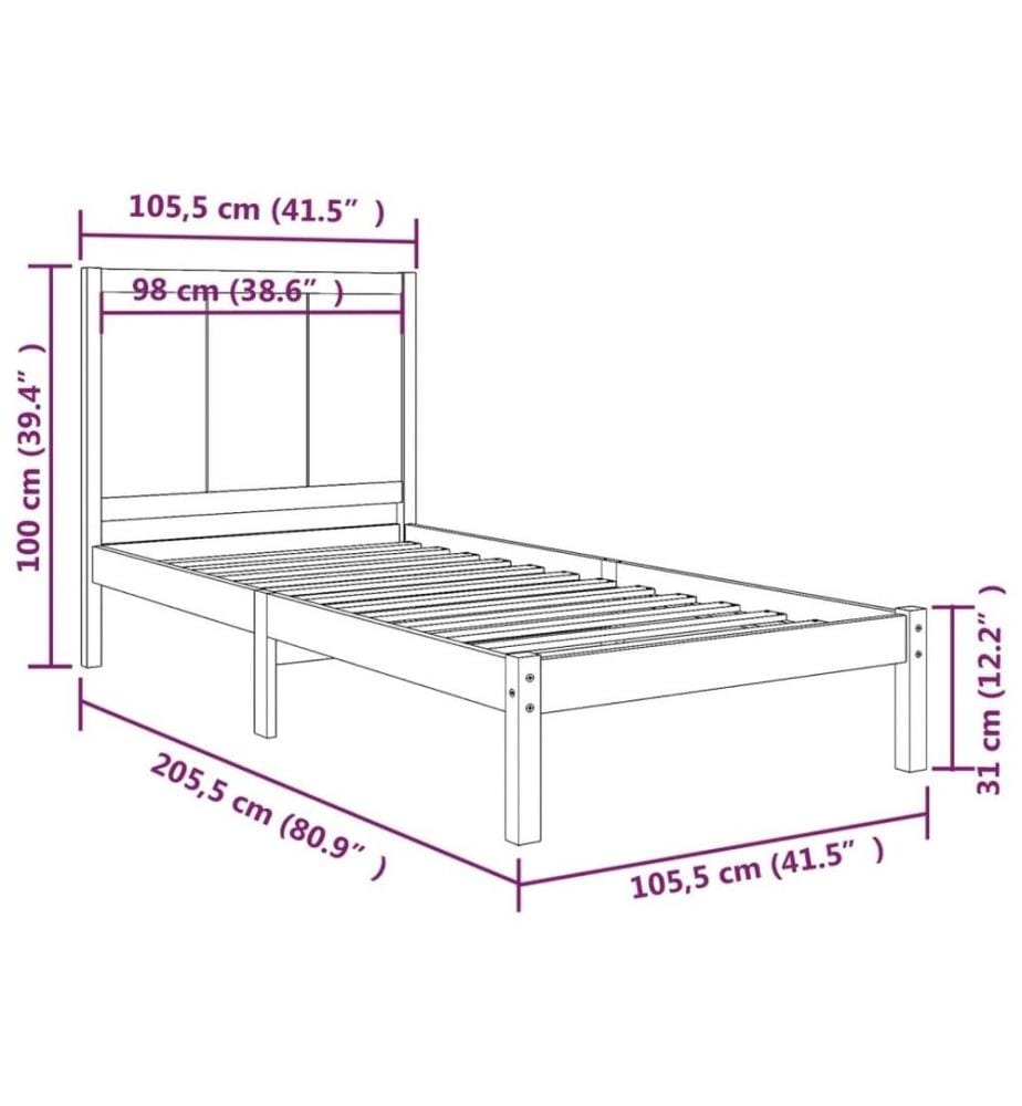 Cadre de lit Bois de pin massif 100x200 cm