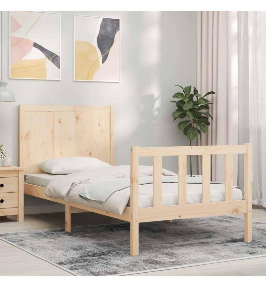 Cadre de lit avec tête de lit petit simple bois massif