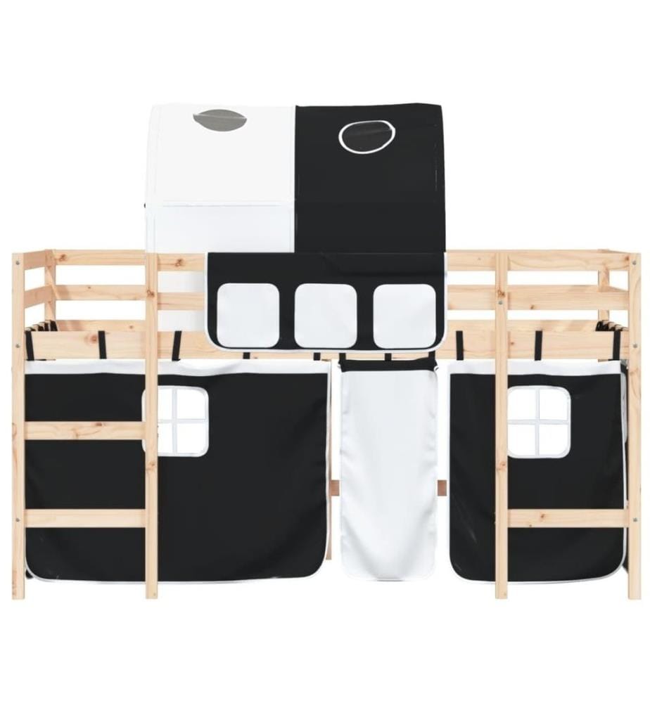 Kinderhochbett mit Tunnel Weiss & Schwarz 90x200 cm Kiefernholz