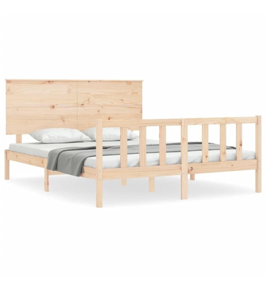 Cadre de lit avec tête de lit king size bois massif