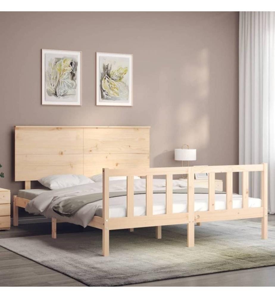 Cadre de lit avec tête de lit king size bois massif