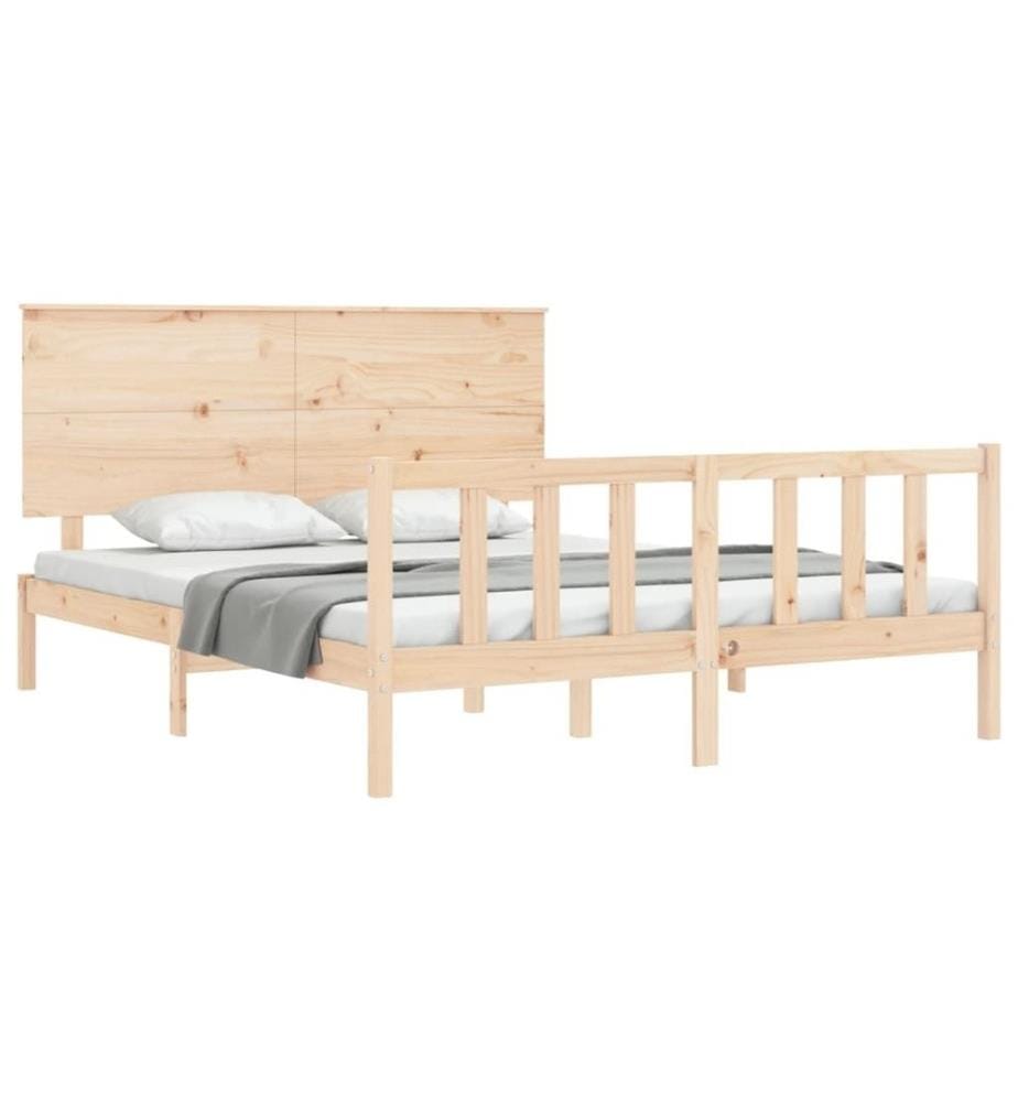 Cadre de lit avec tête de lit king size bois massif