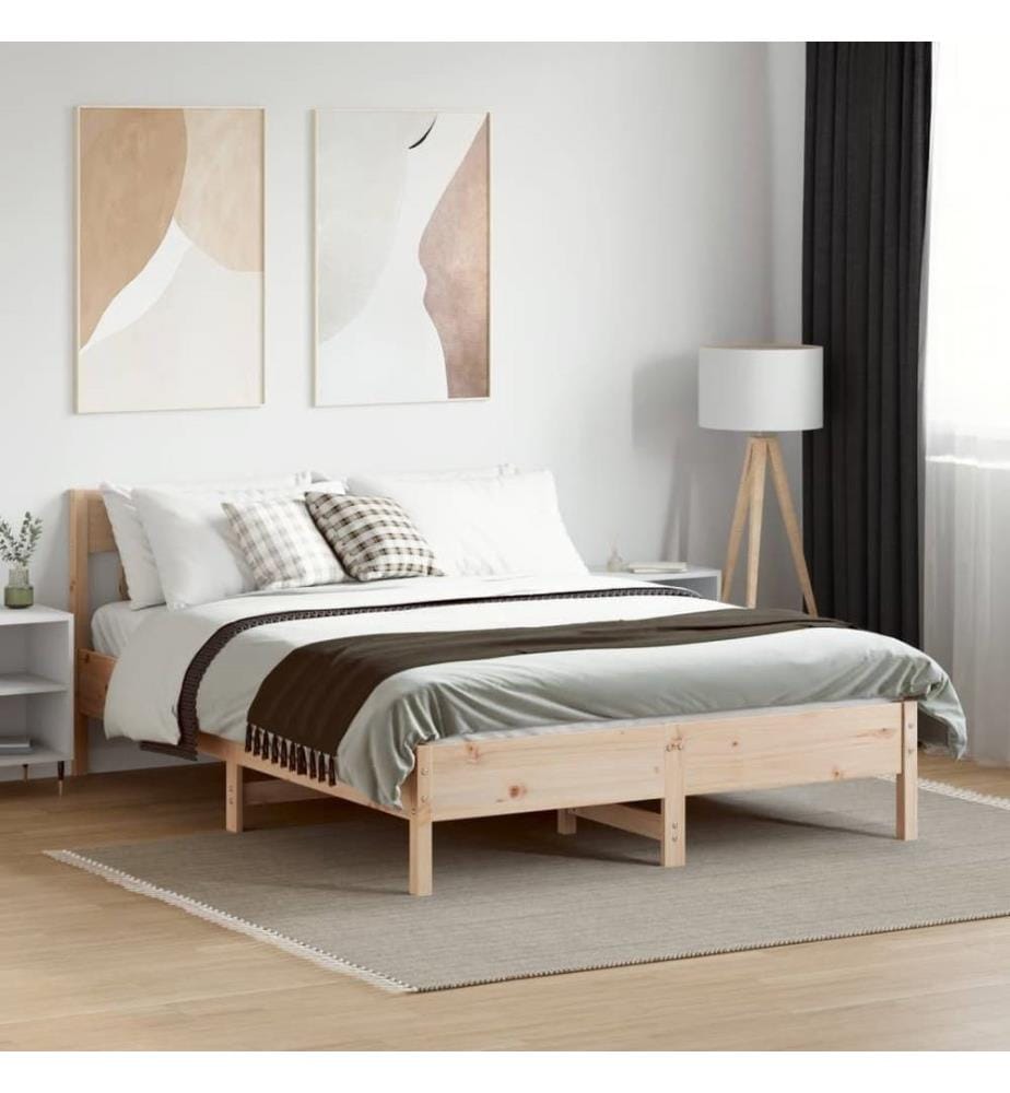 Cadre de lit avec tête de lit 135x190 cm bois de pin massif