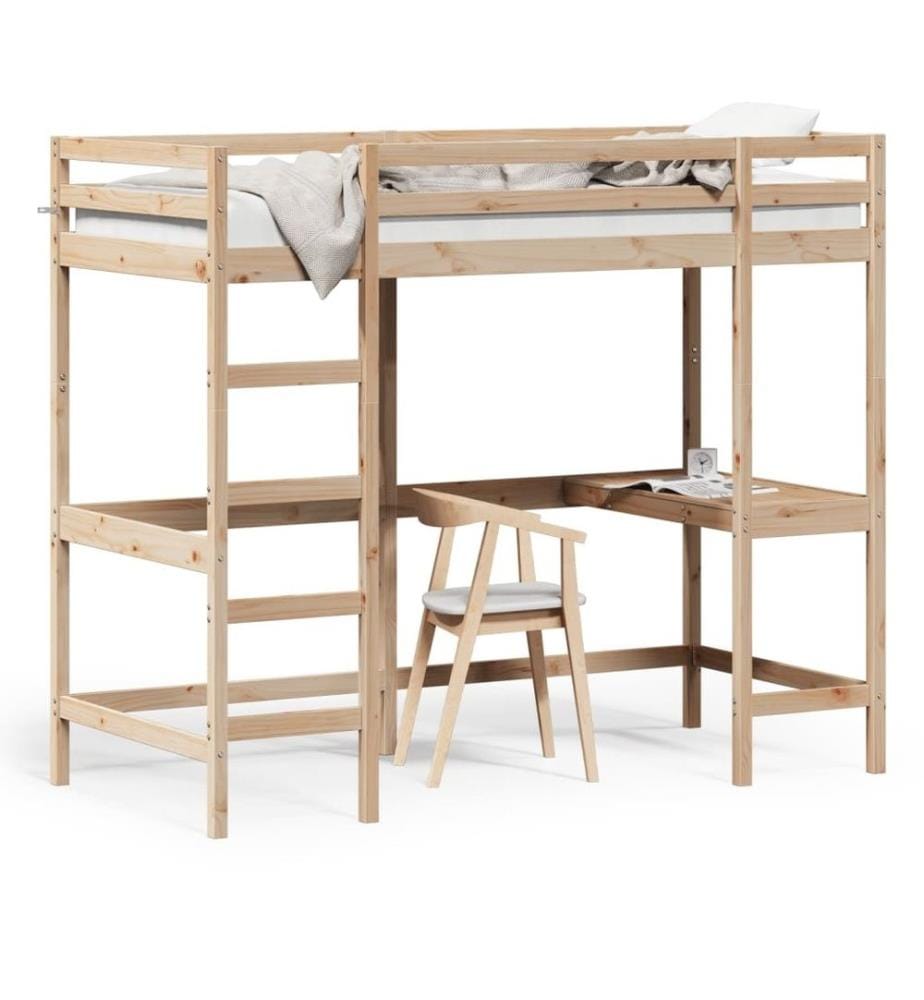 Lit superposé avec bureau 90x200 cm bois de pin massif