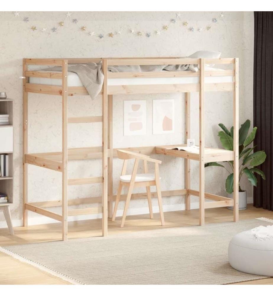 Lit superposé avec bureau 90x190 cm bois de pin massif