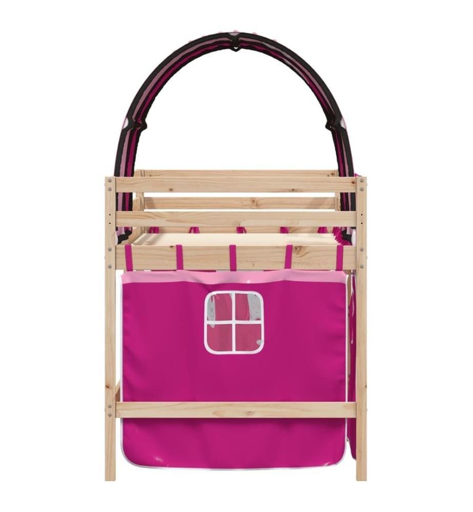 Kinderhochbett mit Tunnel Rosa 90x200 cm Massivholz Kiefer