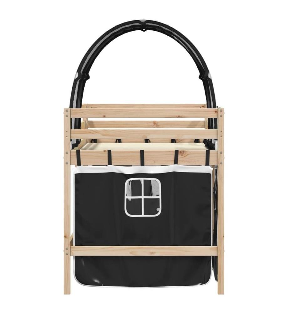Lit mezzanine enfants et tunnel blanc/noir 80x200cm pin massif