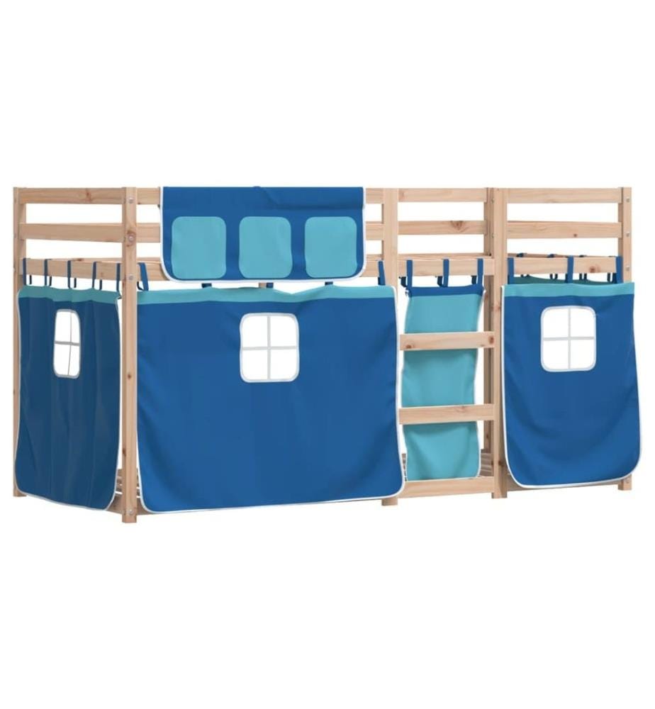 Lit superposé avec rideaux bleu 90x200 cm bois pin massif