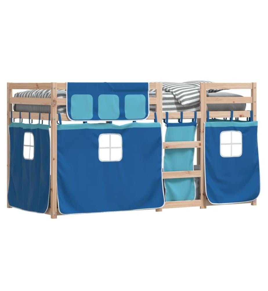 Lit superposé avec rideaux bleu 80x200 cm bois pin massif