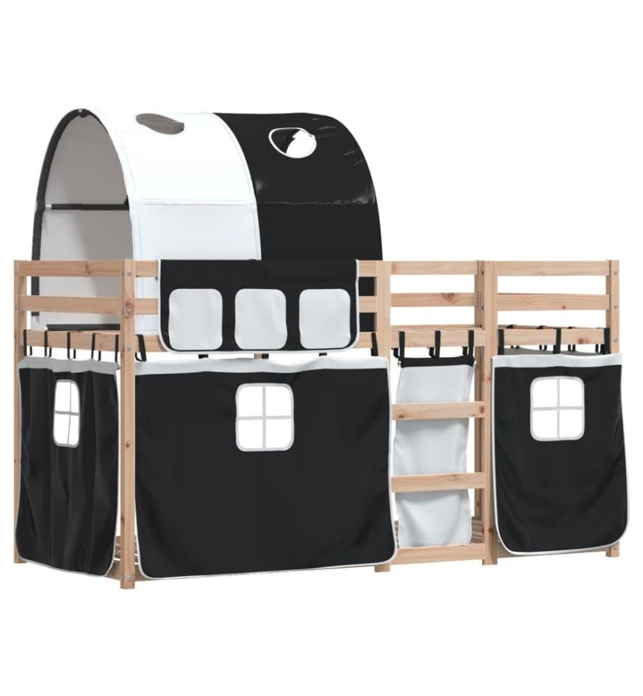 Lit superposé avec rideaux blanc/noir 80x200 cm bois pin massif
