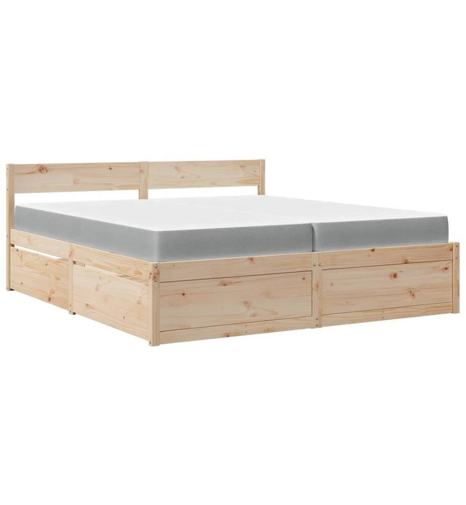 Lit avec tiroirs et matelas 200x200 cm bois massif de pin