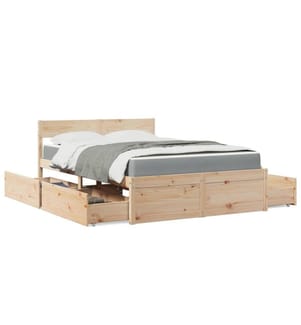 Bett mit Schubladen und Matratze 140x190 cm Massivholz Kiefer