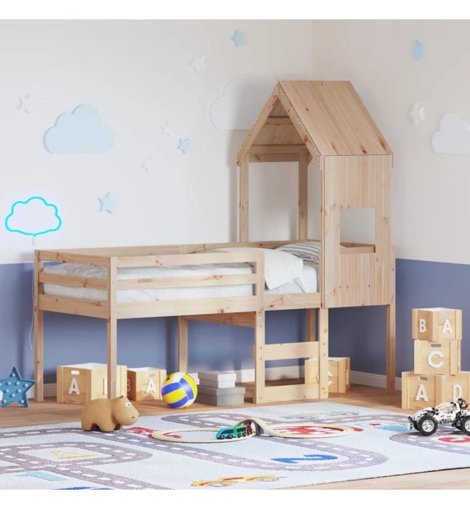 Lit haut avec toit 90x190 cm bois de pin massif