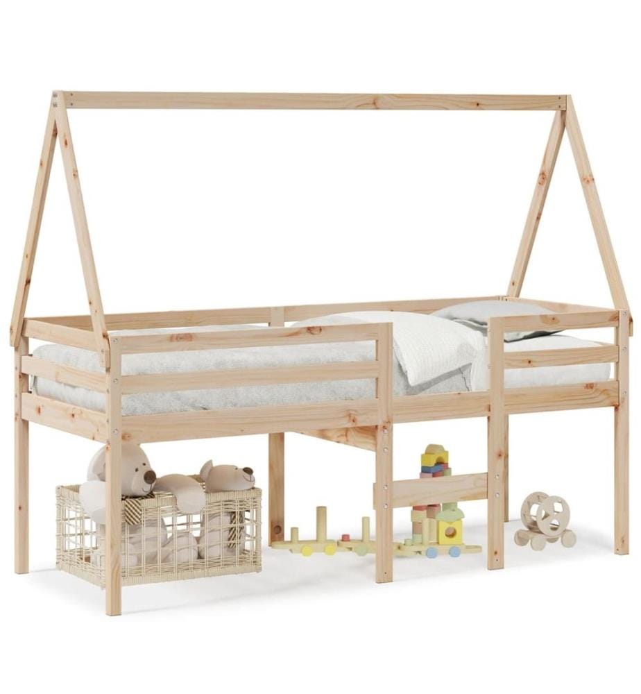 Lit haut avec toit 90x190 cm bois de pin massif