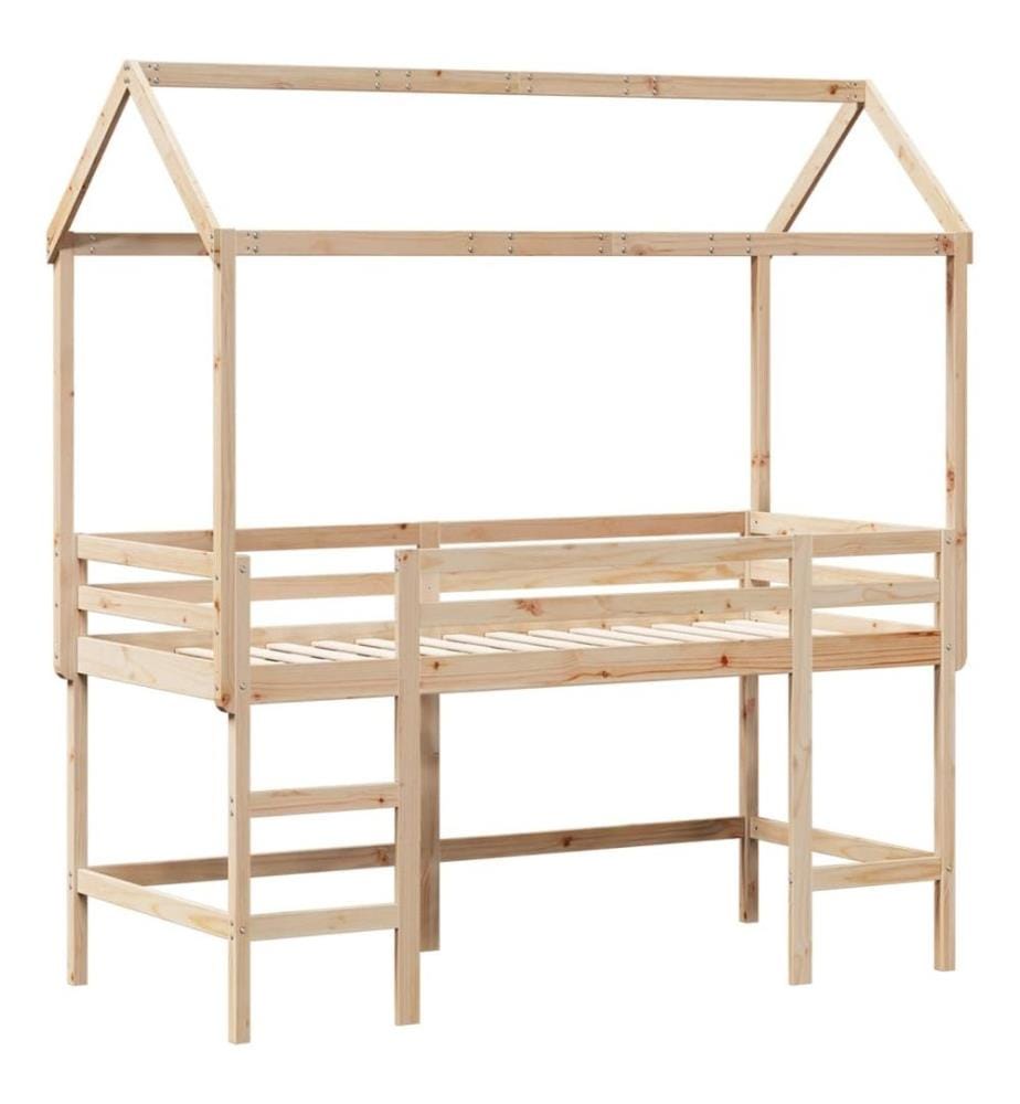 Lit superposé et échelle et toit 80x200 cm bois de pin massif